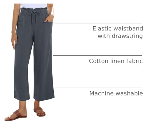 Image of siliteelon Wide Leg Linen Pants for Women Summer Capri Palazzo Flowy Pants Casual Loose High Waist Trousers with Pockets