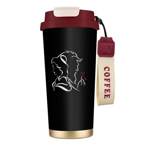 魔法瓶 美女と野獣 ストローカップ 保温/保冷ボトル 水筒 ウォーターボトル タンブラー ワンタッチオープン スポーツボトル マグボトル まほうびん 軽量 漏れ防止 500ml 大容量 真空断熱ポット 316ステンレス鋼 二重構造 直飲み