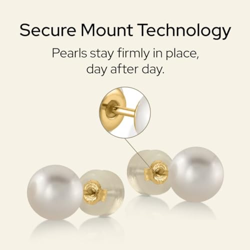 THE PEARL SOURCE White Japanese Akoya Pearl Stud Earrings for Women – Genuine Cultured Pearls, Hypoallergenic Jewelry with Secure 14k Gold Backing, Elegant Gift Box Included, 4.5-5.0mm, Yellow Gold