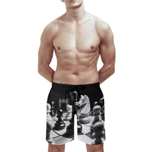 Mens Shorts Black and White Chess Men Swim Trunks Quick-Dry Beach Shorts with Drawstring Pocket Bathing Suit2