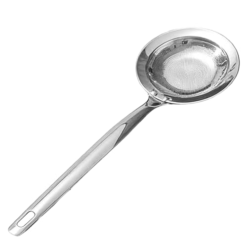 Colador de malla fina con mango - Filtro de acero inoxidable de mango largo - Filtro de aceite de cocina | Para cocinar, filtrar caldo, salsa, sopa y freír
