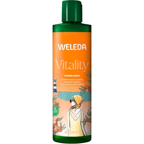WELEDA Bio Vitality XL Duschgel vegan - Naturkosmetik Sanddorn Dusche für Frauen & Männer mit Grapefruit / Sandelholz Duft - Natürliche Hautpflege Duschseife zur täglichen Reinigung (1x 400ml)