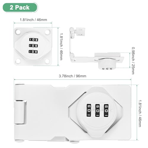 Image of M METERXITY 2-Pack Keyless Combination Lock, 3.78 inch Zinc Alloy Mechanical Password Twist Knob Hasp Locks Latch for Cabinet /Closet /Garage /Drawers /Garden,90 /180 Degree Barn Door Lock [White]