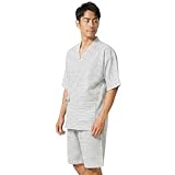 [ワン アンブ] 甚平 メンズ パジャマ 半袖 半ズボン 上下セット お洒落 夏秋 大きい コットン100 ウエストゴム 吸汗 納涼 オシャレ ホワイト L