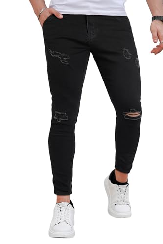 GINGTTO Mens Skinny Jeans Stretch Black Denim Jeans Men Slim Fit Ripped 34W28L