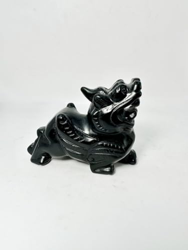 Par de estatuas Pixiu Fengshui de obsidiana negra miniatura 4