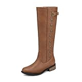 DREAM PAIRS Women's Army Camel Pu Leather Knee High Winter Riding Boots Wide Calf Size 8.5 M US