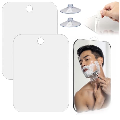 BRDTKUGV 2 Pcs Shower Mirrors Unbreakable Acrylic Bathroom Mirror Portable Unbreakable Hanging Shaving Mirror with Removable Suction Cup Hook for Shower Travel Camping and Gym