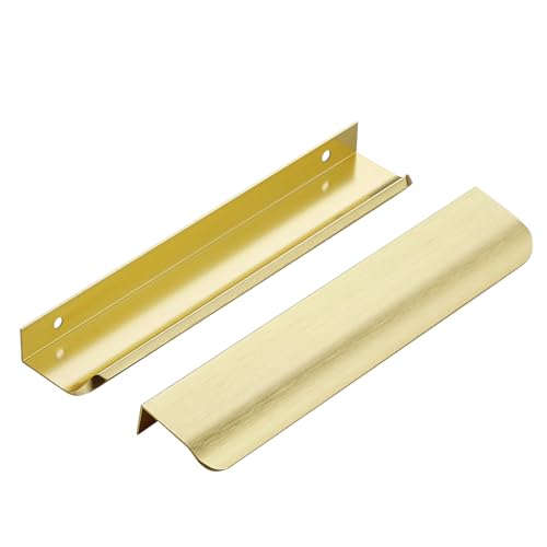 Image of Ravinte Hardware Gold Cabinet Handles Finger Edge Pulls 7.8 Inch CC 8 Pack | Low-Profile Finger Grip, Cabinet Door Edge Mount, Smooth Handle Shape, 5.9 Inch (150mm), For Drawers, Cupboards, Kitchen
