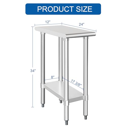 Image of HARDURA Stainless Steel Table 24X12 Inches with Undershelf and Galvanized Legs NSF Heavy Duty Commercial Prep Work Table for Restaurant Kitchen Home and Hotel