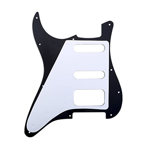 Musiclily Pro 11-Hole Round Corner HSS Guitar Strat Pickguard for USA/Mexican Stratocaster Open Pickup, 4Ply Black Pearl - Image 3