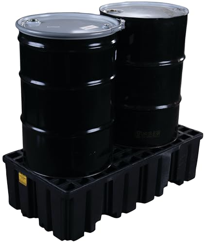Image of Eagle 2 Drum Spill Containment Pallet with Drain and Forklift Pockets, 51.5 inchx26.25 inchx13.75 inch, 66 Gallon Sump, 4,000 lbs. Load Capacity Secondary Containment Pallet, Made in USA, Black, 1620B