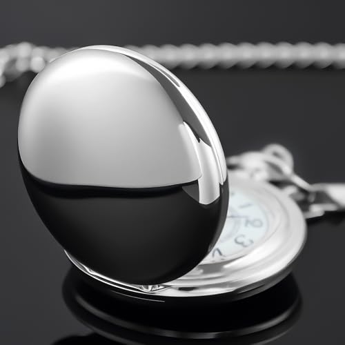 Image of Smooth Pocket Watch Alloy Steel Quartz Roman /Arabic Numerals with 37cm Chain for Father's Day Xmas Best Gifts