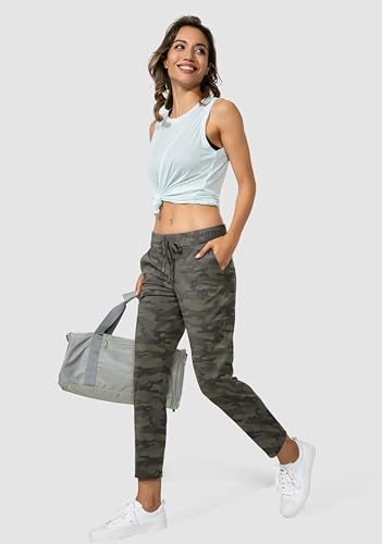 G Gradual Women's Pants with Deep Pockets 7/8 Stretch Sweatpants for Women Athletic, Golf, Lounge, Work (Green Camo, Large)