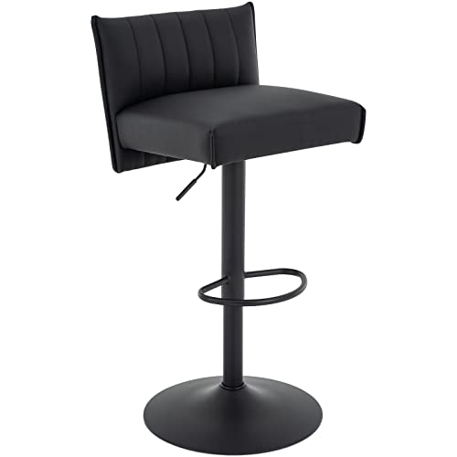 Brage Living Bar Stool, Couch Spring Seat, Adjustable Swivel PU Leather Barstool with Low Back, Armless Counter height Bar Chair for Kitchen Dining Cafe (Black, Black Base)