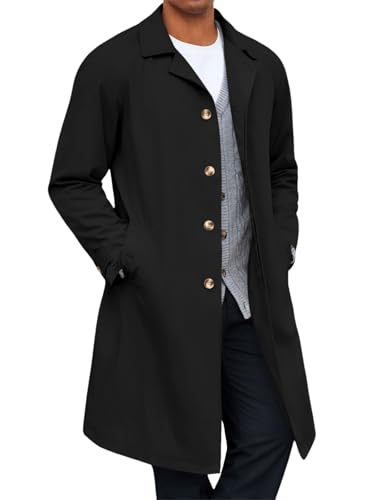 Yousify Mens Trench Coat Single Breasted Casual Slim Fit Windbreaker Lapel Lightweight Long Jacket Overcoat