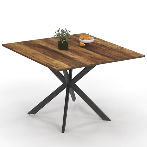IDMarket - Table à Manger carrée Alix 8 Personnes Pied araignée Noir et Plateau Bois foncé Hawkins 110 cm