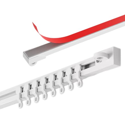 Riel de Cortina Flexible Autoadhesivo - Barra Sin Taladros para Patios, Baños, Cortinas de Techo, Rieles para Cortinas de Techo, Salas de Estar y Terrazas(White-Side,130cm(4.3'))