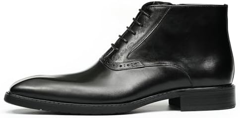 Santimon Men's Genuine Leather Handmade Brogues Chelsea Boots Fashion Formal Dress Side Zip Ankle Boots Black 11 US | Image 1