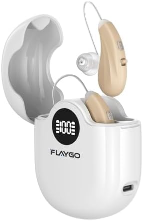 Flaygo Hearing Amplifiers, Otc Hearing Aids For People With Hearing Loss, Sound Quality Restoration, Intelligent Noise Reduction, Standby 80h, One-Button Operation, Comfortable Wearing, White