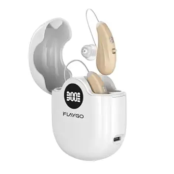 Flaygo Hearing Amplifiers, Otc Hearing Aids For People With Hearing Loss, Sound Quality Restoration, Intelligent Noise Reduction, Standby 80h, One-Button Operation, Comfortable Wearing, White
