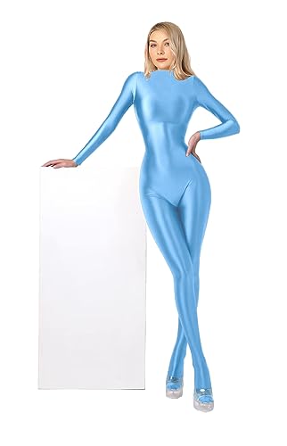 200D Opaque Glossy One-Piece Swimsuit High Stretch Shiny Full Bodysuit Back Zipper Unitard4