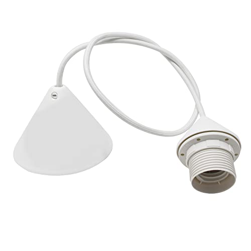 HALOTEC | Colgante E27 Blanco | Rosetón Floron Cónico para lamparas casquillo e27 | Cable Textil 80cm | Arandela para sujetar pantalla |Fabricación Italiana