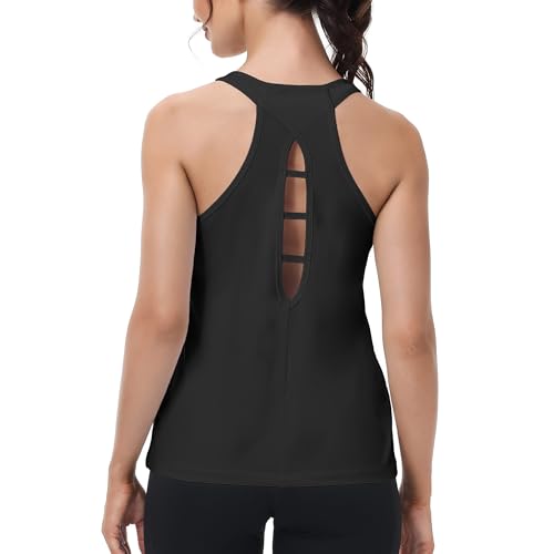 BETTERCHIC Womens Tank Tops Open Back Workout Tops Racerback Tank Tops Loose Athletic Tops Sleeveless Gym Tops Running