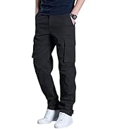 OYOANGLE Men's Drawstring Elastic Waist Flap Pockets Cargo Pants Straight Leg Casual Trousers