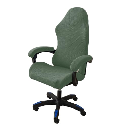 ZRCYXDW Stretch Gaming Chair Cover, Ergonomic Computer Chair Slipcover Spandex Removable Washable Gaming Chair Slipcovers with Armrest Covers-Dark Green-Large