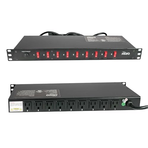 Tecmojo 9-Outlet Rack Mount Overloading Protection Circuit Breaker PDU Power Strip with Individual Switch 6ft Cord for IT and Network Racks and Cabinets