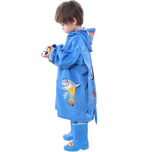 Fewlby Toddler Rain Wear Children Boys Girls Raincoat kids poncho Waterproof Hoodie Cute Cartoon Rain Jacket 6-10years L Size4