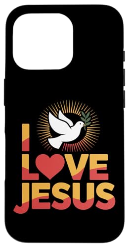 I Love Jesus Dove サンバースト 平和な信仰 スマホケース iPhone 16 Pro 用