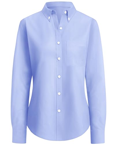 Image of siliteelon Button Down Shirts for Women Oxford Shirt Long Sleeve Classic Wrinkle Free Business Dress Shirts Work Office