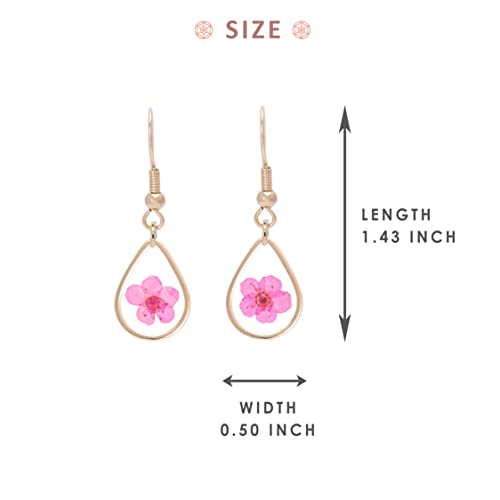 BONALUNA Pressed Flower Yellow Gold Plated Tear Drop Earrings4