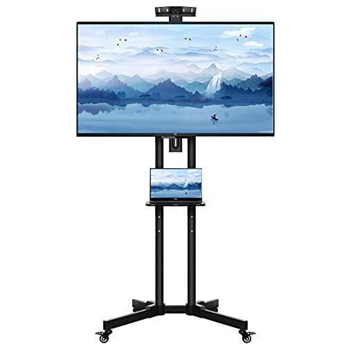 WHESWELL テレビスタンド テレビ台 壁寄せ TVスタンド キャスター 移動式32~70インチ 耐荷重 50kg ハイタイプ モニタースタンド キャスター付き 展示用 業務用スタンド 高さ調整 角度調節 ディスプレイスタンド 棚板付き 黒い