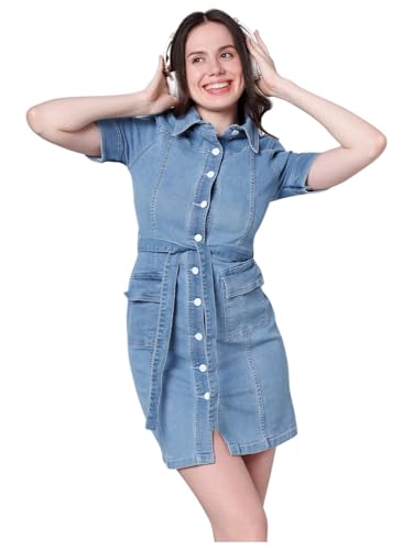 Robe chemise en denim bleu clair Style Quotient pour femme tendance