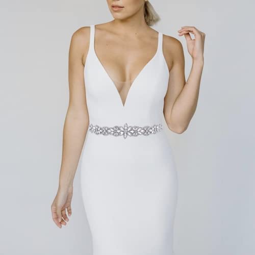 ULAPAN Bridal Belt Wedding Dress Women Formal Belt Rhinestone Silver Handmade for Bride and Bridesmaid2