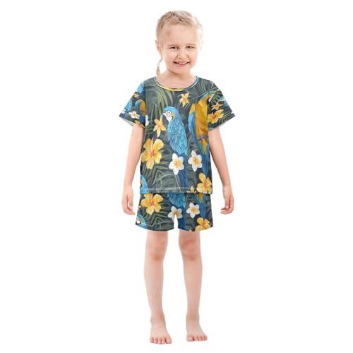 senya Parrots and Flowers Summer Pajamas Set Short Cotton Sleepwear 2 Piece3