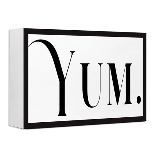 Yum Sign Wood Box,Funny Kitchen Wooden Block Sign for Kitchen Dinning Room Counter Shelf Dinning Room Shelves Wall Decor 10'' x 6''