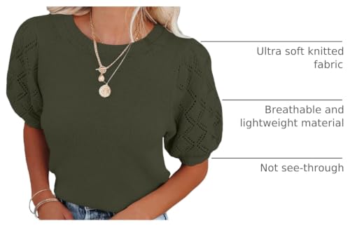 Image of Womens Short Sleeve Sweaters Crewneck Knit Pullover Tops 2025 Summer Casual Lightweight Crochet Blouse Shirt