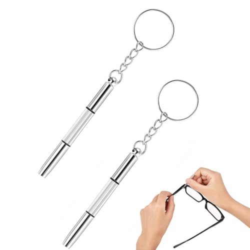 BQRKOTM 2 Pezzi Cacciavite Per Occhiali Kit Di Riparazione, Mini Cacciavite Multifunzione Per Occhiali, 3 In 1 Cacciavite Da Tasca A Doppia Punta, Per Riparazione Occhiali, Orologi, Gioielleria (Argen