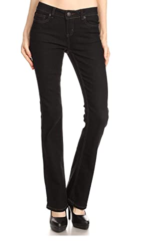 Wax Women's Juniors Mid Waist Boot Cut Straight Jeans (13, Black 92000)