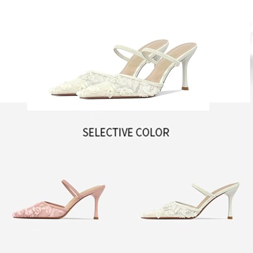 Women's Pointed Toe Floral Embroidery Kitten Heel Mules Sexy Instep Strap Backless Slip On Comfort Stiletto Heel Slingback Elegant Dress Pumps for Wedding Party Shoes3