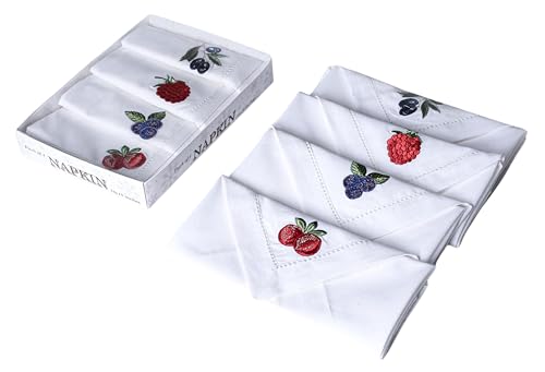 Cotton Textured Cloth Dinner Set of 4– Hemstitched, Machine Washable, Wedding & Thanksgiving Table Use, Cotton Fabric with Retail Gifting Package – Set of 4