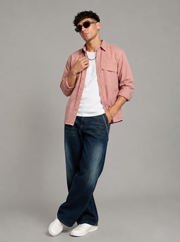 Image of INKD Men's Shacket Shirt - 100% Cotton | Relaxed Fit | Colored Denim Shirt for Men | Full Sleeve | Soft & Comfortable | Overshirt | Premium Buttons