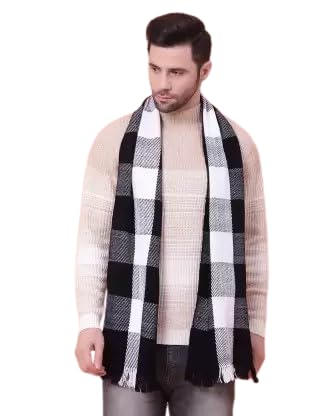 Men’s Winter Scarf, Black And White Checkered Muffler