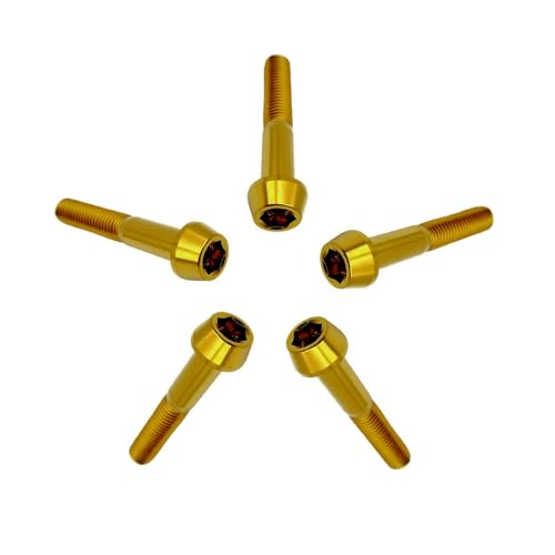 Image of RISON Titanium Bolts Ti Bolt M5*0.8 * 30 Hex Tapered Socket Head 5Pcs Gold Titanium Hex Tapered Head Bolt Screw for Bike stem