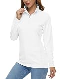 MAGCOMSEN Quarter Zip Pullover Women Sun Uv Quick Dry White Long Sleeve Shirts for Women Workout Running Hiking Safari Tops,XL
