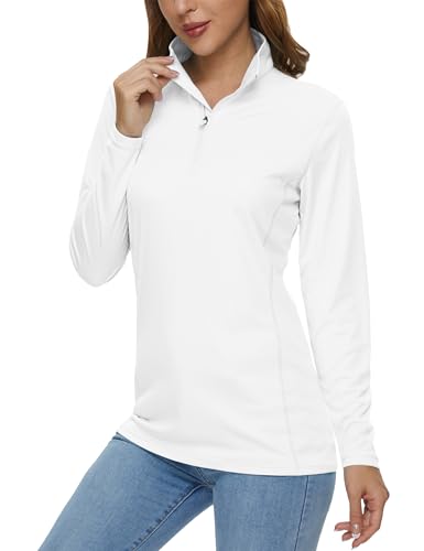 MAGCOMSEN Quarter Zip Pullover Women Sun Uv Quick Dry White 
